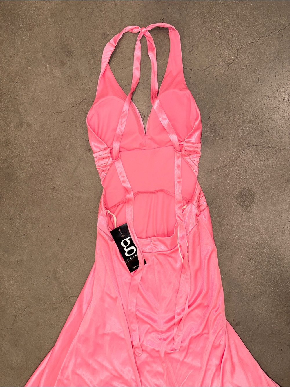 90s Grace Tie-Back Halter Maxi Dress in Bright Pink NWT - Picture 9 of 13